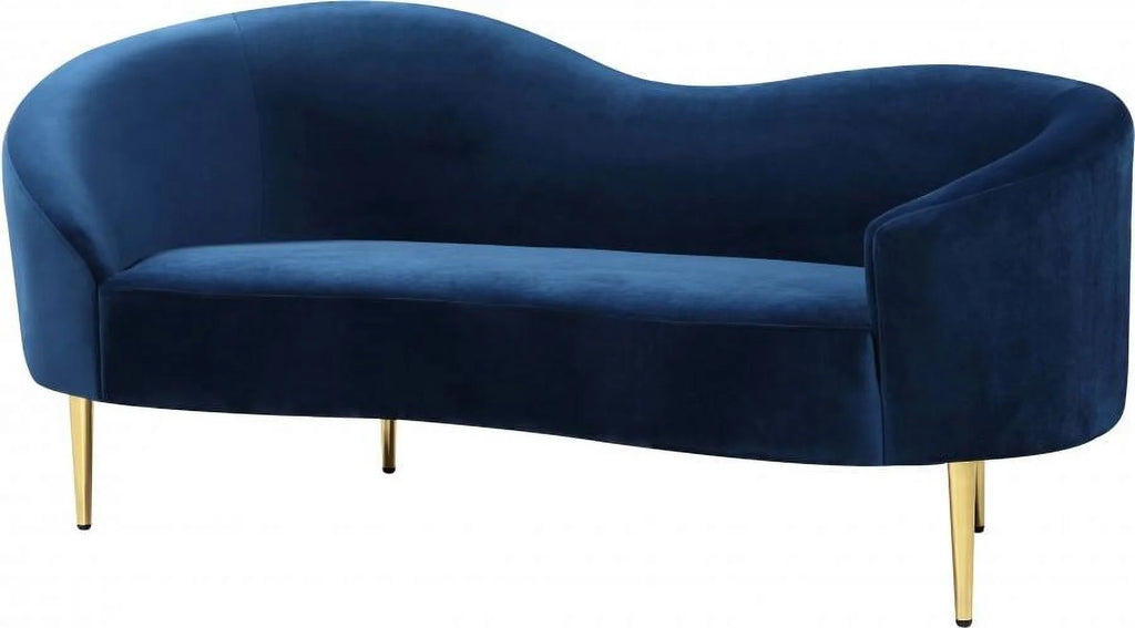Navy Velvet 2Pcs Sofa & Loveseat Set W5539