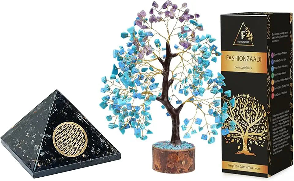 Turquoise Amethyst Crystal Tree, Black Tourmaline Pyramid, Natural Raw Amethyst Gemstone Tree X635989