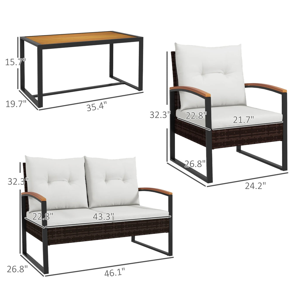 4 PCs White Patio Furniture Set U6637