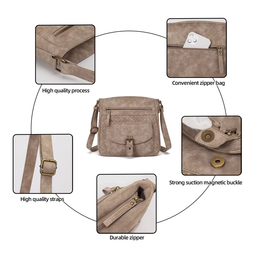 Large Straw Weaving PU Leather Crossbody Bag N83284