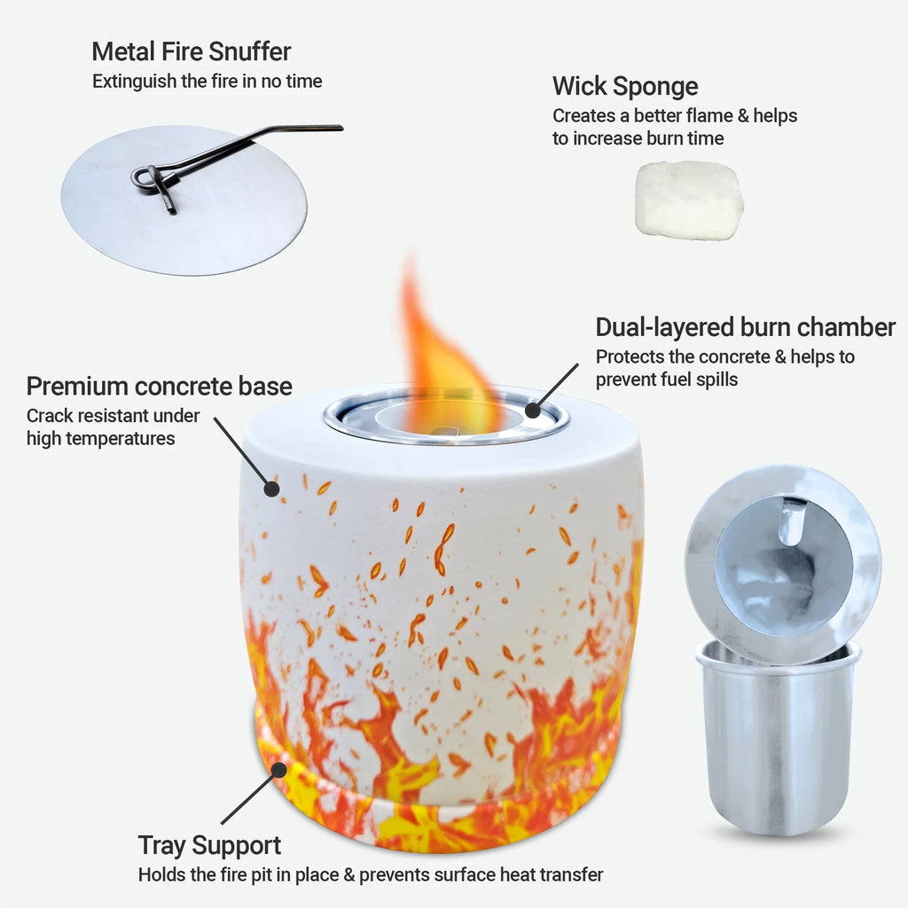White Round Concrete Bio Ethanol Tabletop Fire Pit R8163