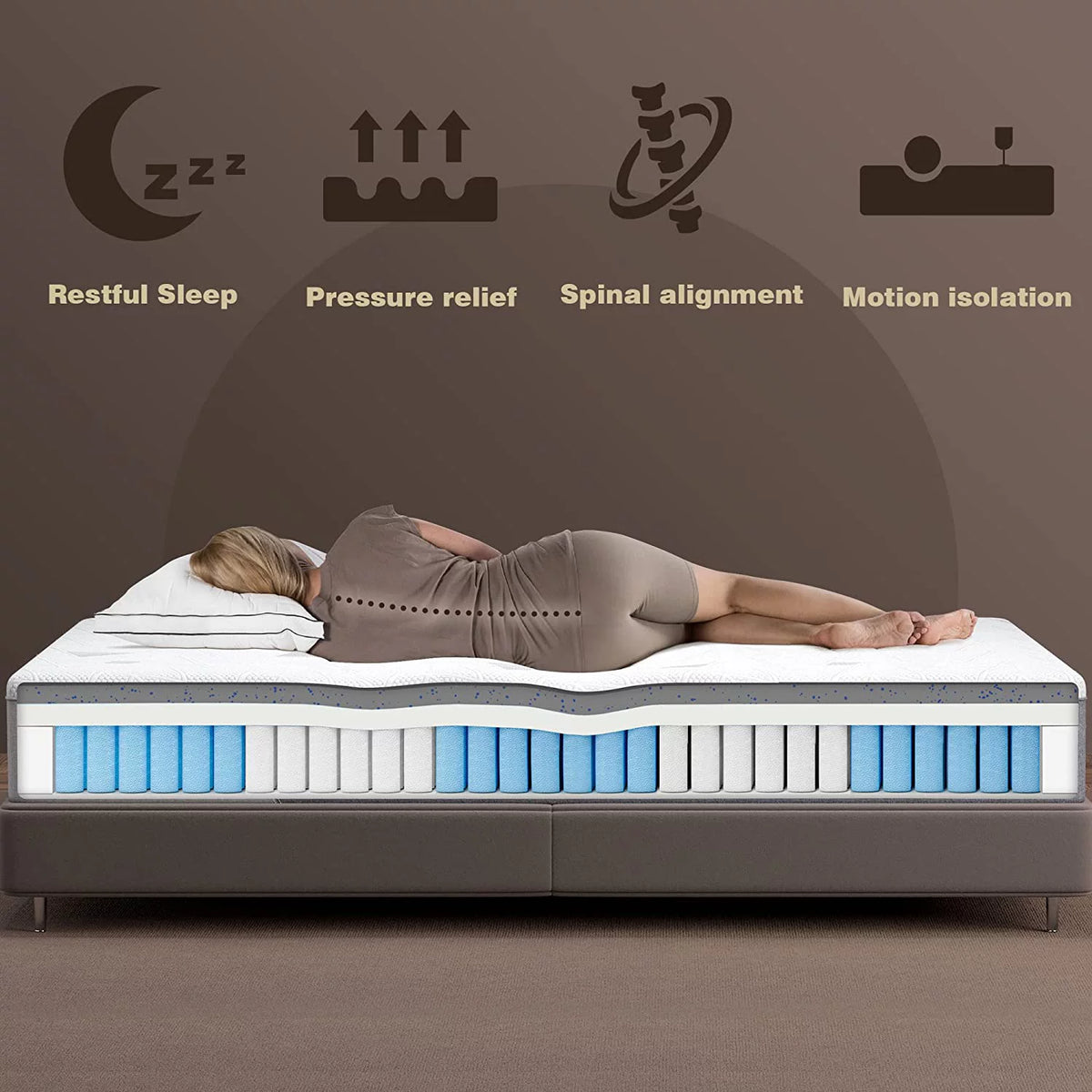 Queen 8 inch Bamboo Charcoal Cooling Gel Memory Foam Hybrid Mattress N2066