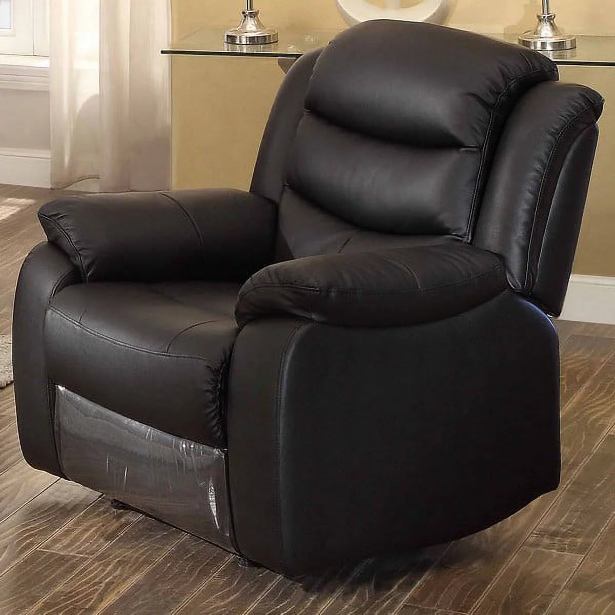 Black Leather Match Glider Reclining Loveseat A45706