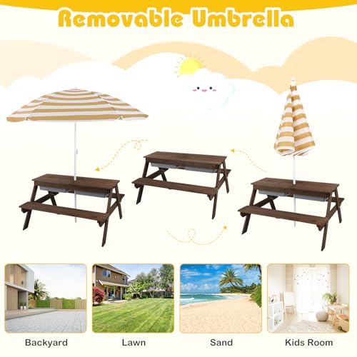 Kids Wooden Picnic Table and Chair Set with Umbrella V8177