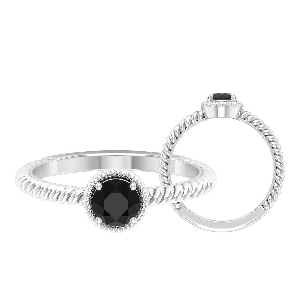Natural Black Onyx Solitaire Ring, 925 Sterling Silver, US 4.00 V7084