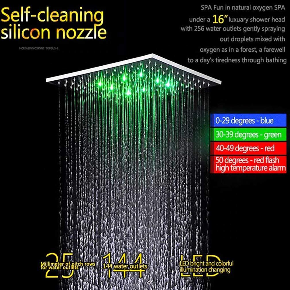16 Inch Square Ceiling Mounted Thermostatic Rainfall LED Shower With Body Jets E548439