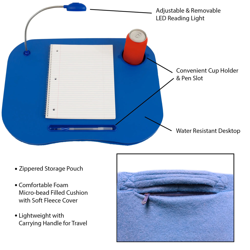 Laptop Lap Desk with Foam Cushion, LED Light, and Cup Holder S408