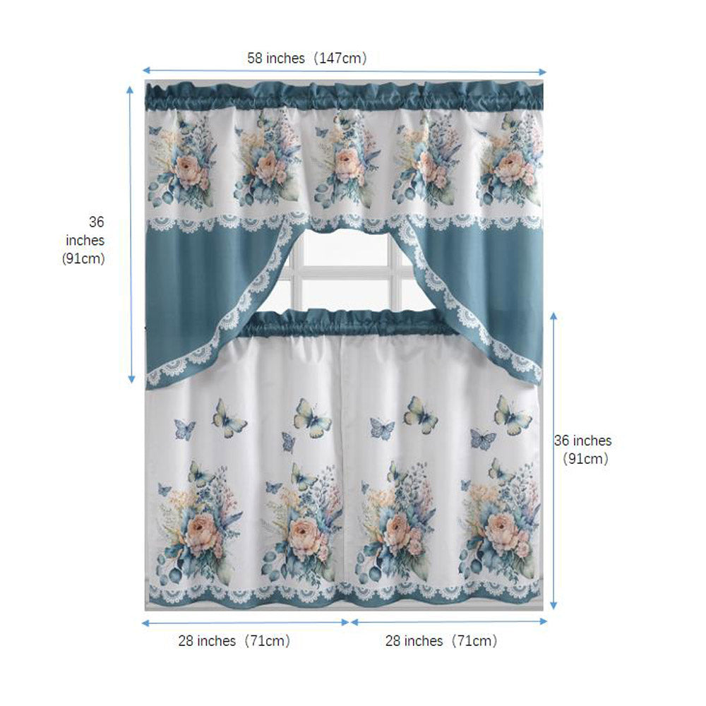 Turquoise 3-Piece Kitchen Curtain Tiers & Swag Set, 58x36 & 28x36 inches G185