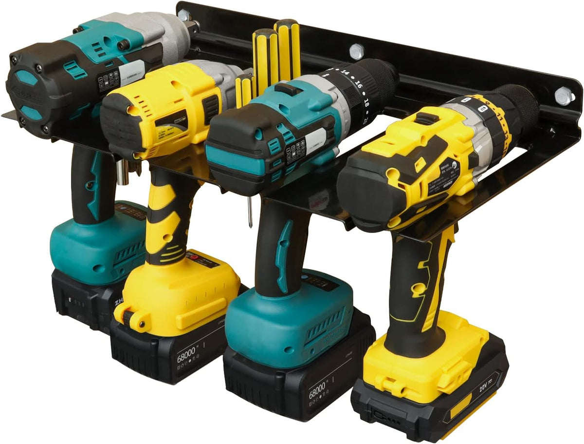 Drill Holder Storage Rack Holds 4 Drills, Heavy Duty Metal Wall Mounted Organizer, 2 Pack E8727