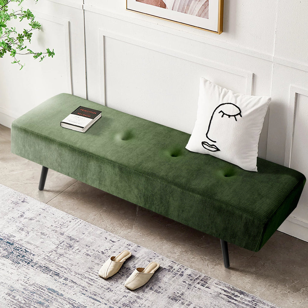 Modern Entryway Bench Corduroy Seat Green T238