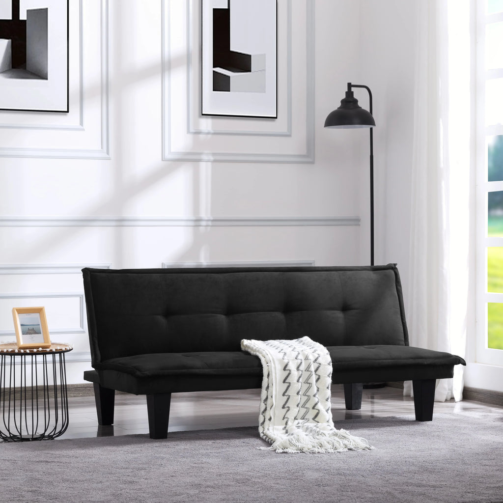 63.8 inch Black Faux Suede Convertible Futon Sofa Bed Q716157