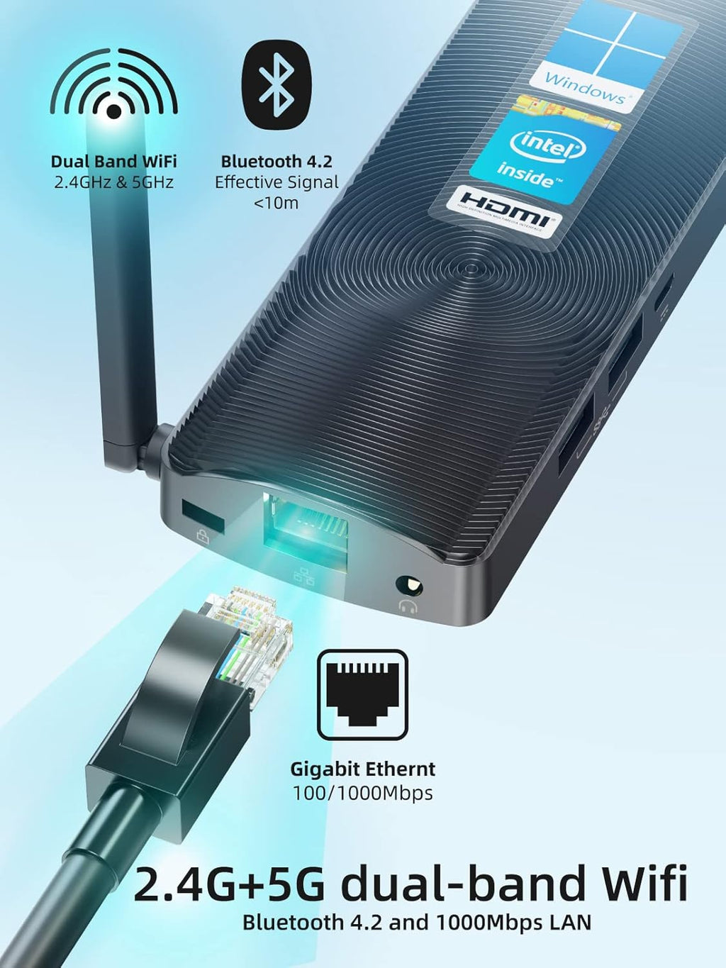Mini PC Stick Fanless Windows 11 Pro Celeron J4125 8GB/256GB Small Computer Y536
