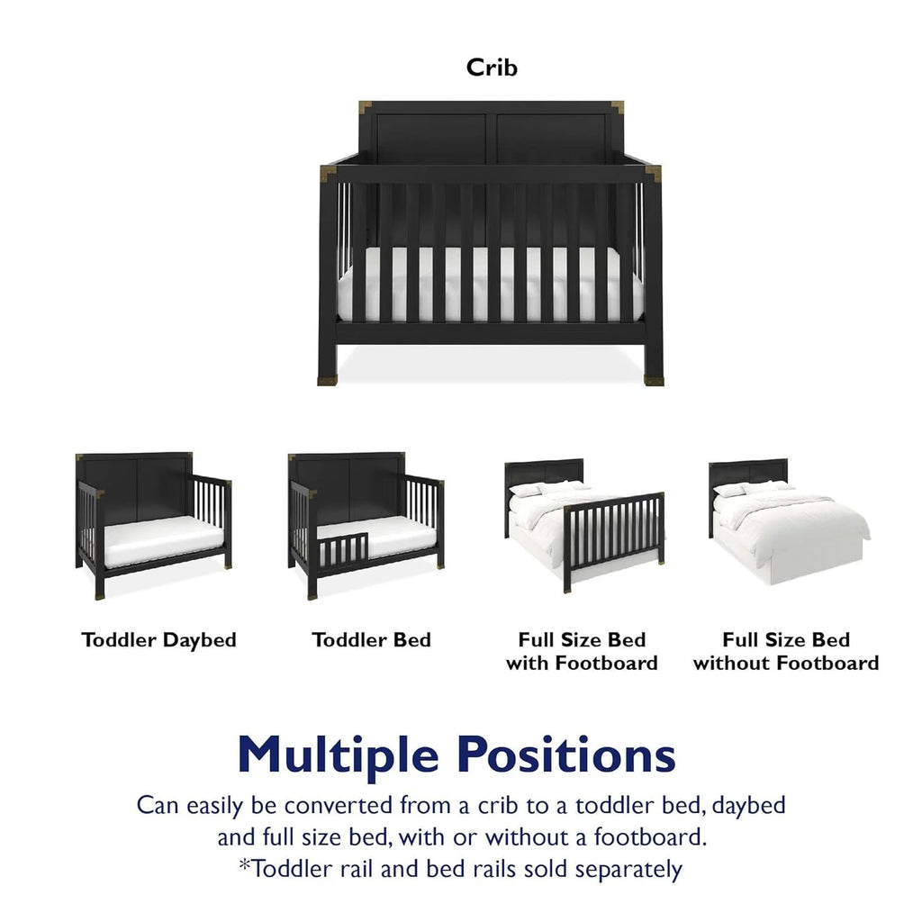 Black 5-in-1 Convertible Crib Solid Pine Wood B383784
