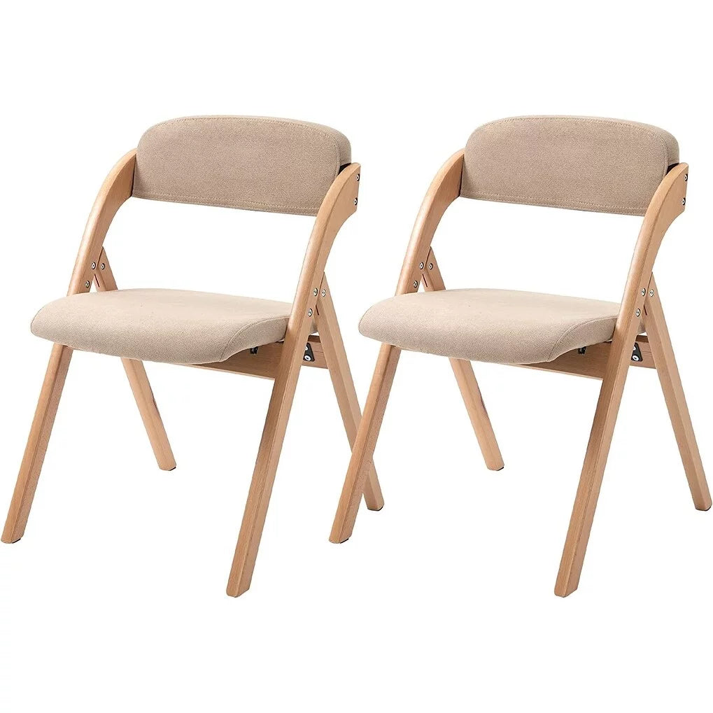 Beige Wooden Stackable Dining Folding Chairs Set of 2 T1025