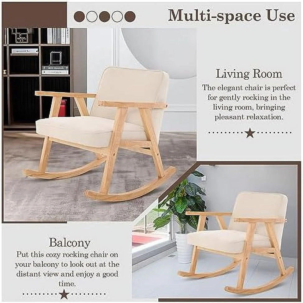 Beige Walnut Upholstered Rocking Chair with Solid Wood E662465