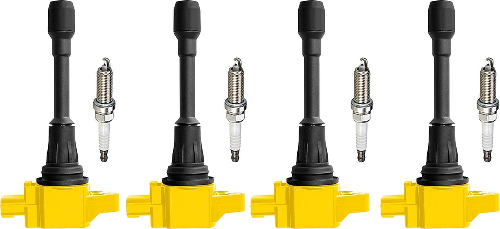 Set of 4 Ignition Coil Pack and 4 Platinum Spark Plug Compatible with Nissan Versa Sentra 2.0L L465027
