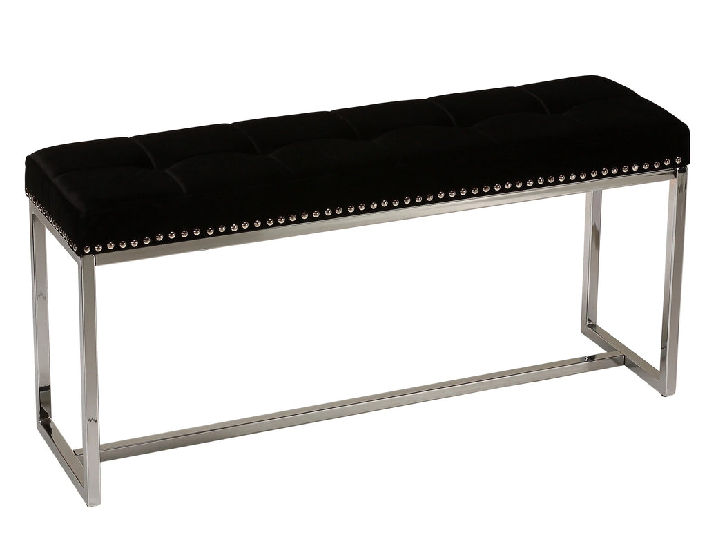 Black Velvet Narrow Bench with Nailhead Trim G18529