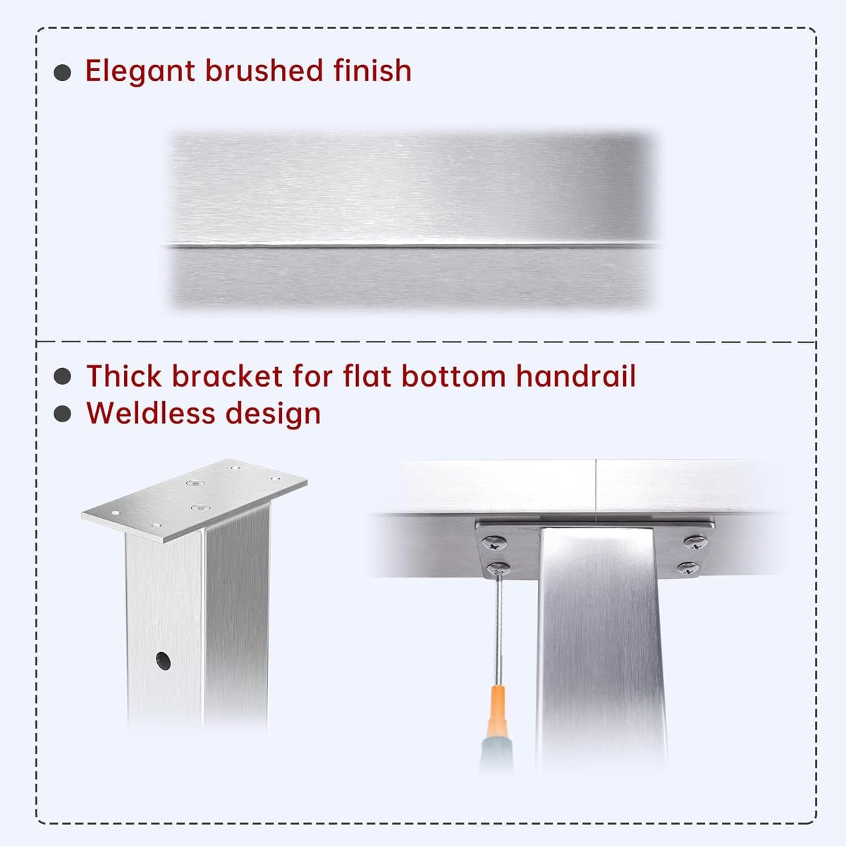 4PACK Brushed Stainless Steel Square Cable Railing Post 36''x2''x2'' Pre-Drilled O764577