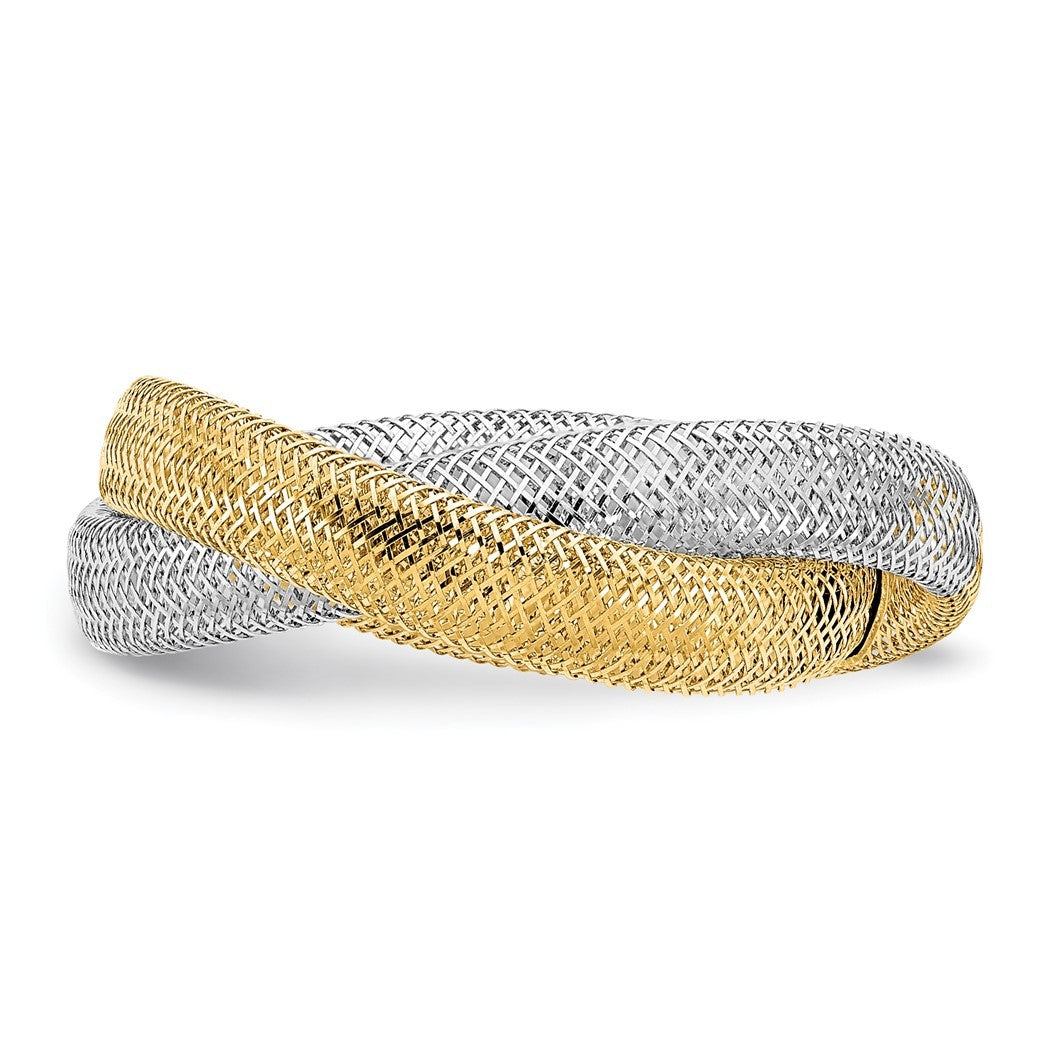 14k Two tone Gold Woven Mesh Stretch Ring Size 7.00 8mm Wide W206