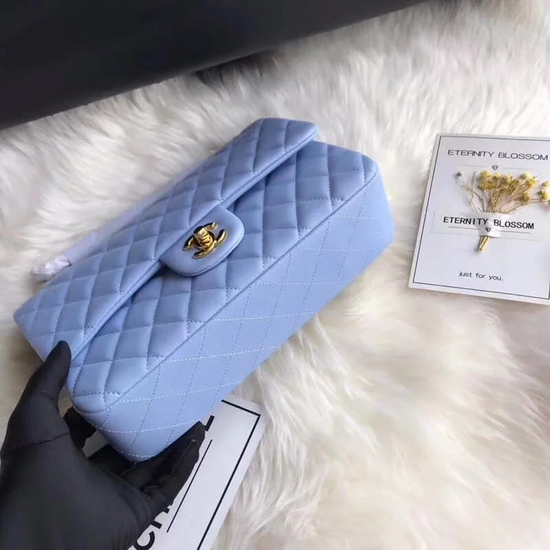 Blue Lambskin Leather Flap Bag O102