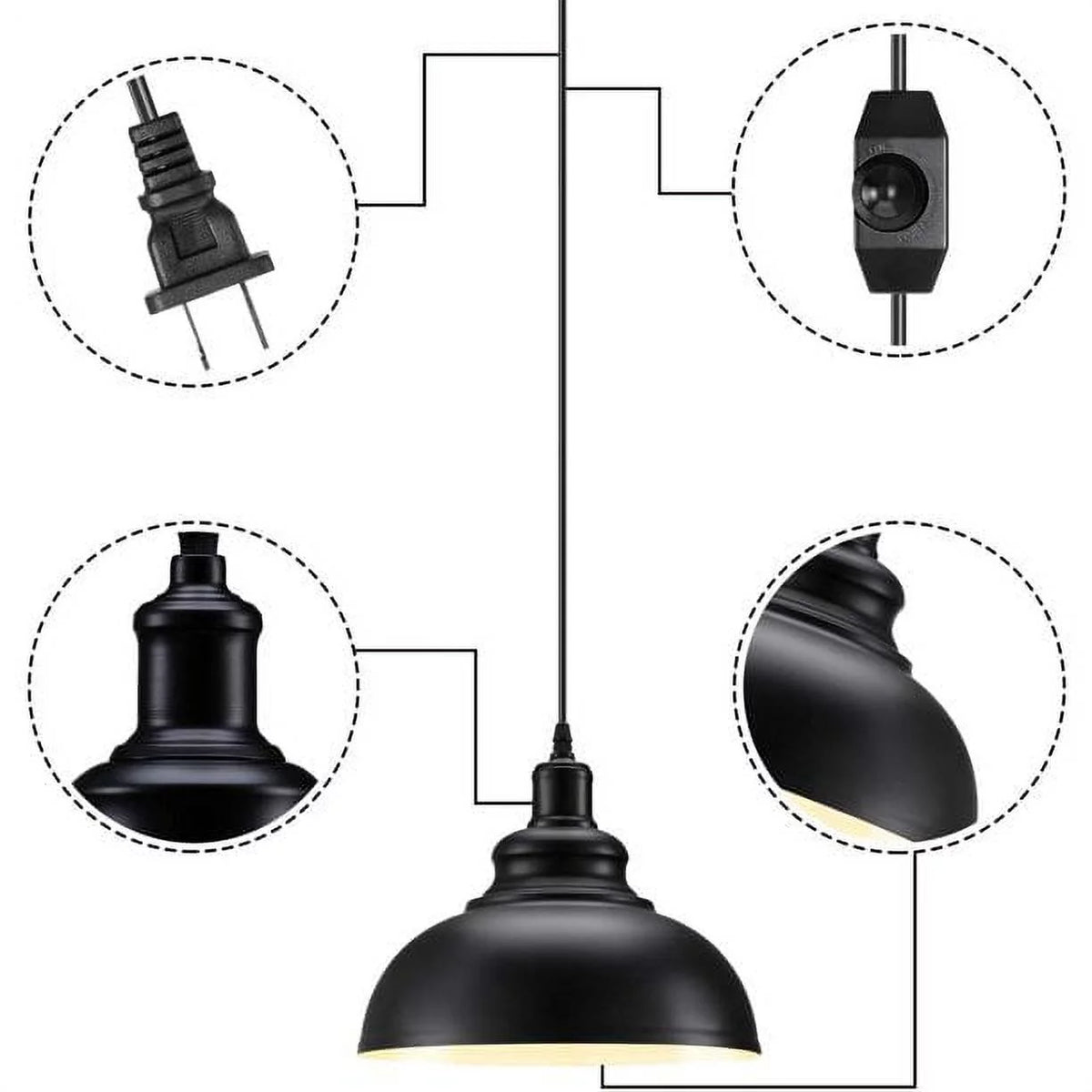 Plug in Barn Pendant Light with Cord Hanging Dome Light Fixture V29546