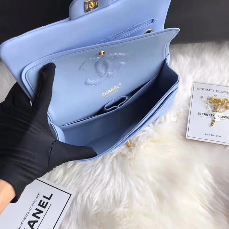 Blue Lambskin Leather Flap Bag O102