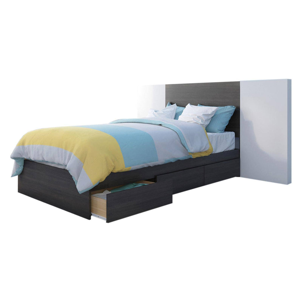 Twin Bed with Headboard Set in Ebony and White C656