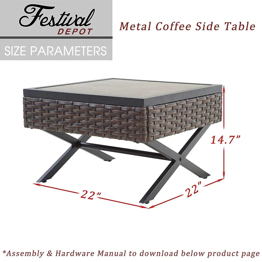 Brown Black Metal Outdoor Coffee Table Q50884