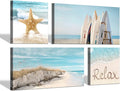 Coastal Beach Canvas Wall Art, Ocean Themed Artwork, 24'' x 12'' x 2 Panels + 12'' x 12'' x 2 Panels F15292