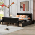 Espresso Queen Size Wood Platform Bed with 4 Storage Drawers Y469