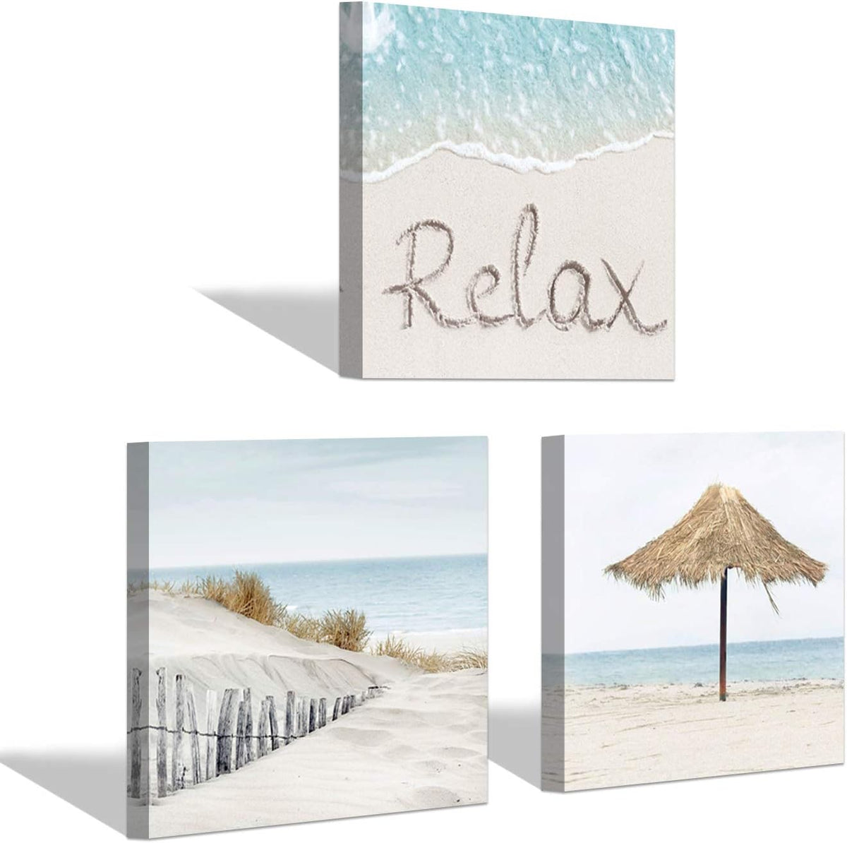 Coastal Beach Canvas Wall Art, Ocean Themed Artwork, 24'' x 12'' x 2 Panels + 12'' x 12'' x 2 Panels F15292