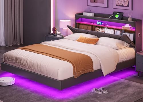 Black Full Size Upholstered Platform Bed Frame with Headboard and Storage X624463